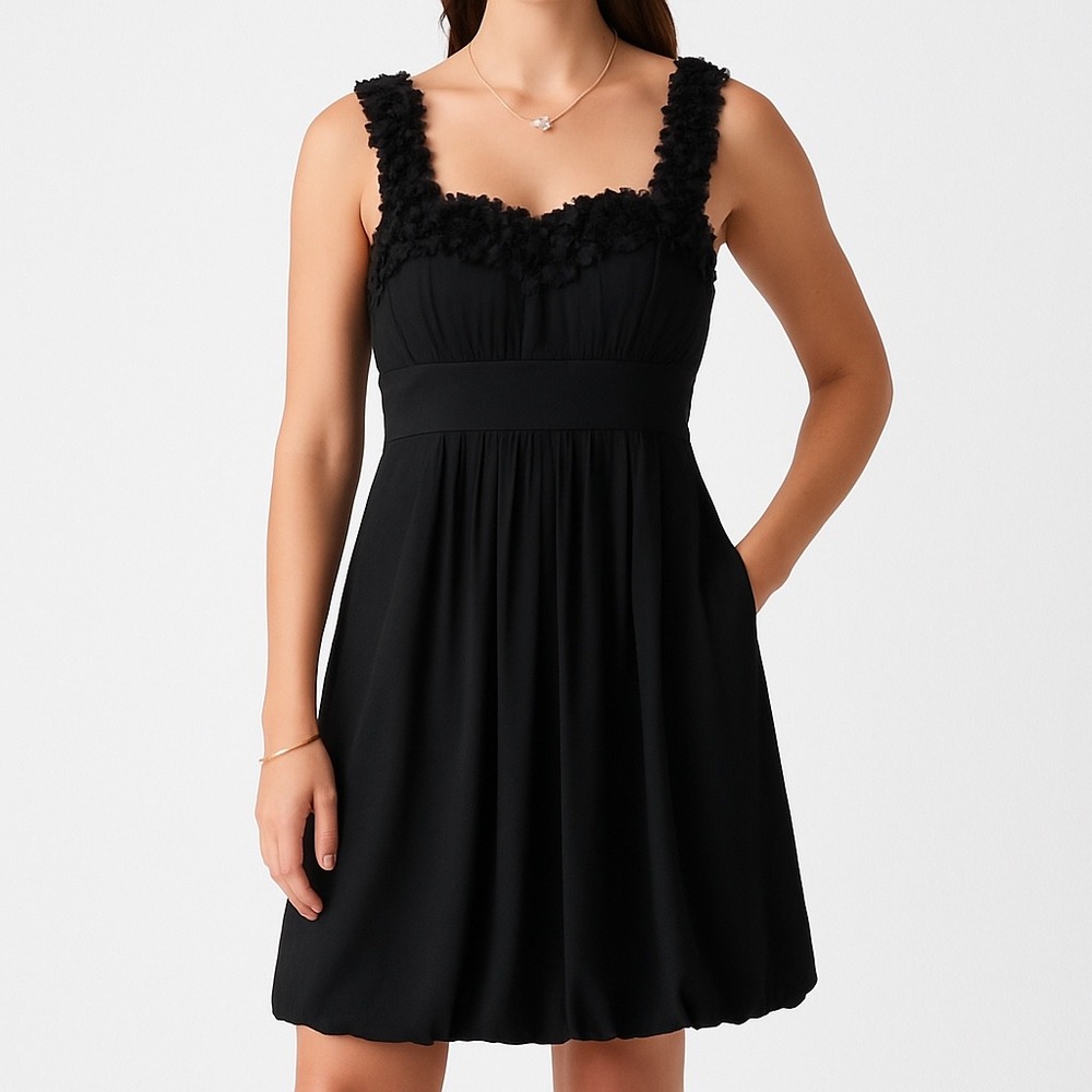 Roulette Black Rosette Empire Waist Party Dress Women's Size M Sleeveless‎ LBD